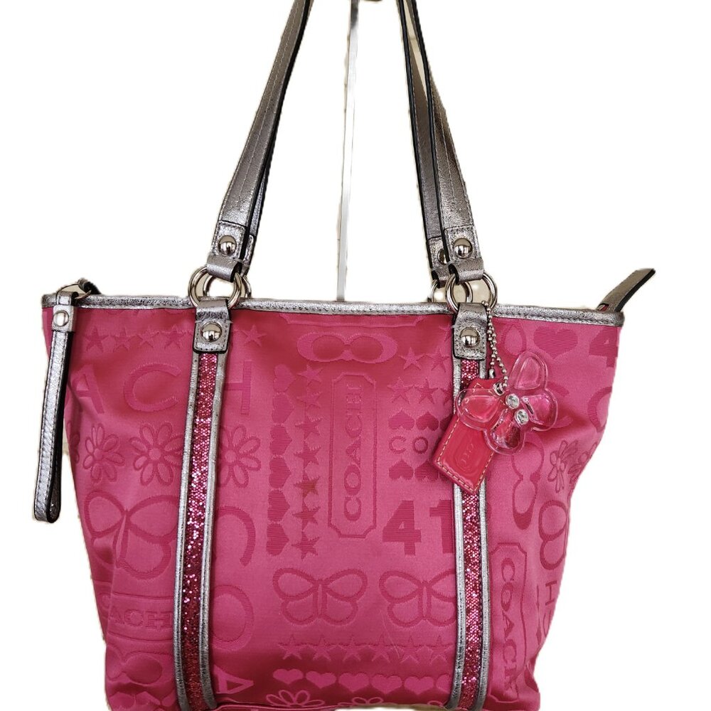 Like New Rare Coach Bandana Glitter Graffiti Pink Satchel Tote Purse